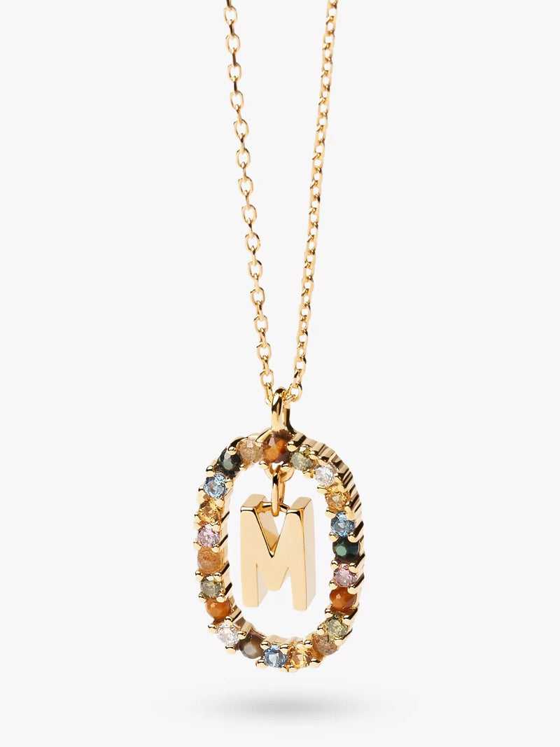 PDPAOLA Alphabet Initial Crystal Pendant Necklace Gold/Multi