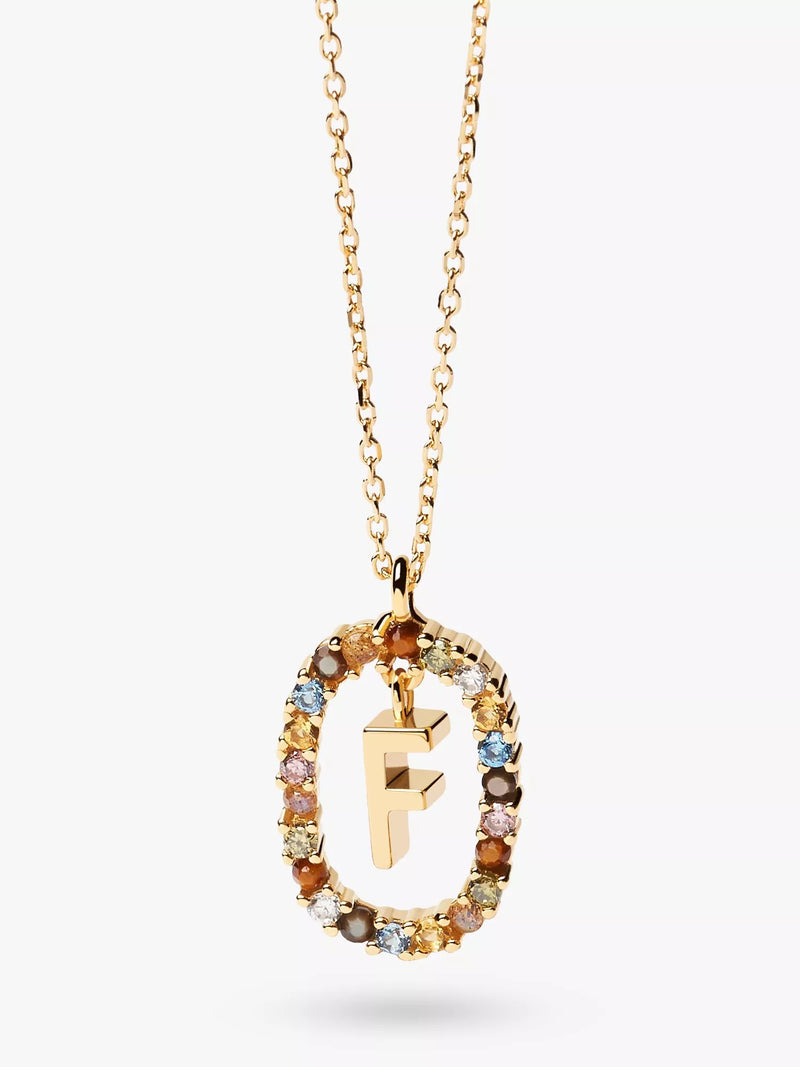 PDPAOLA Alphabet Initial Crystal Pendant Necklace Gold/Multi