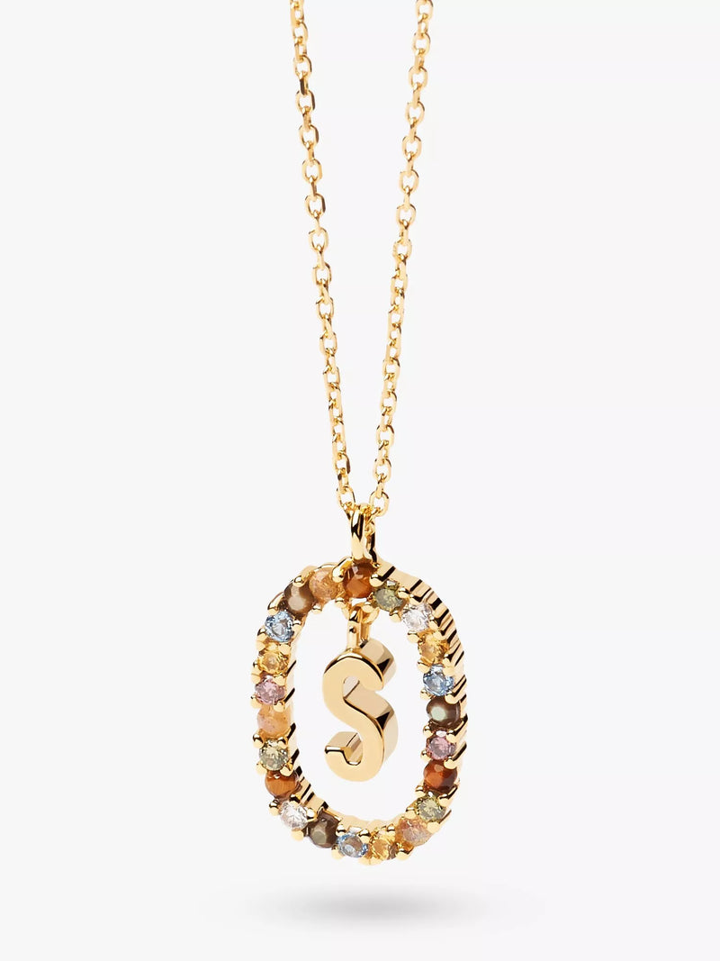 PDPAOLA Alphabet Initial Crystal Pendant Necklace Gold/Multi