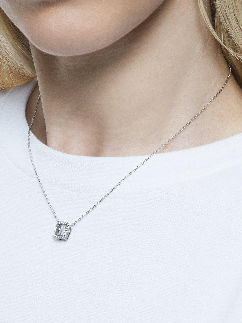 Swarovski octagonal pendant necklace in silver with clear crystals - British product