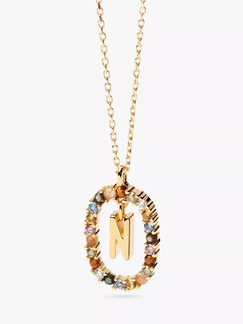PDPAOLA Alphabet Initial Crystal Pendant Necklace Gold/Multi