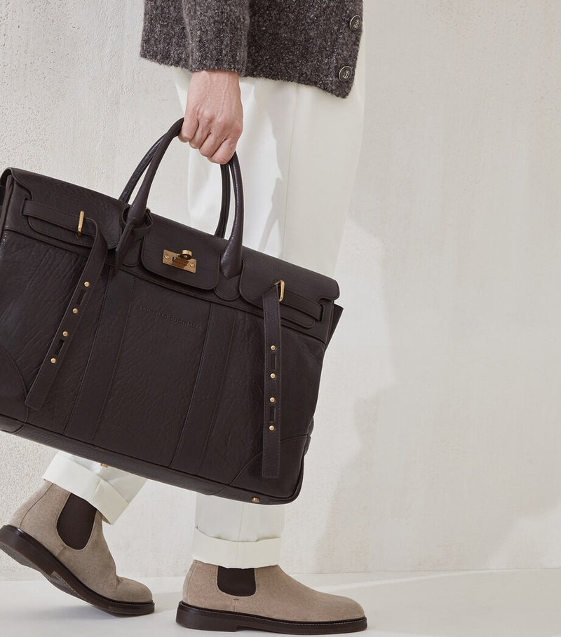 Brunello Cucinelli leather travel bag with grained calfskin, 50x58x25cm - British product