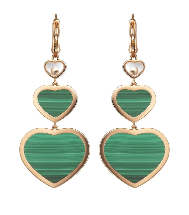 Chopard Happy Hearts drop earrings in 18k rose gold with malachite and moving diamond, UK version