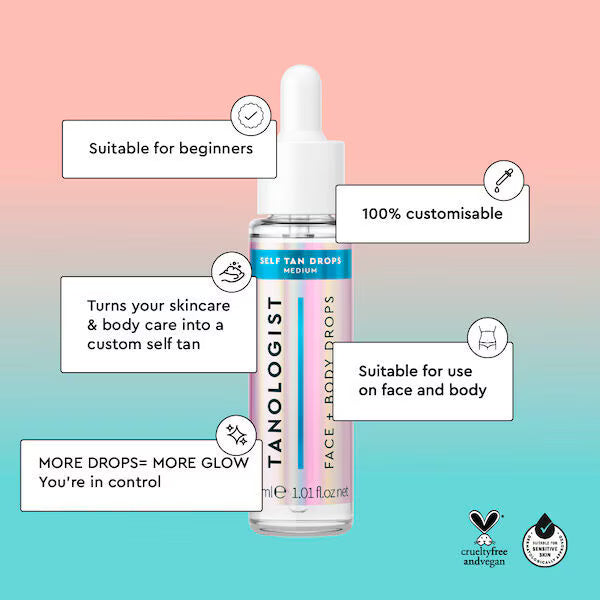 Tanologist Face and Body Self Tan Drops Medium 30ml (British brand)