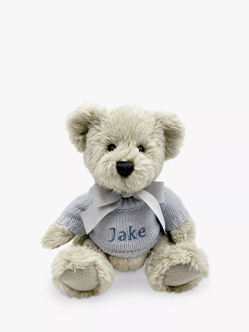 Babyblooms Berkeley Bear personalised soft toy with bear house box, light blue, 20cm high - British product