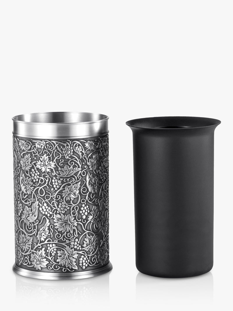 Pewter Bottle Chiller with Insulated Liner and Grape Motif