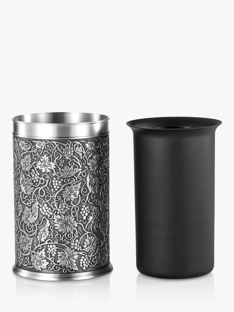 Pewter Bottle Chiller with Insulated Liner and Grape Motif