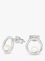 John Lewis Dower & Hall Open Circle Pearl Stud Earrings Silver- Buy online at McGrocer