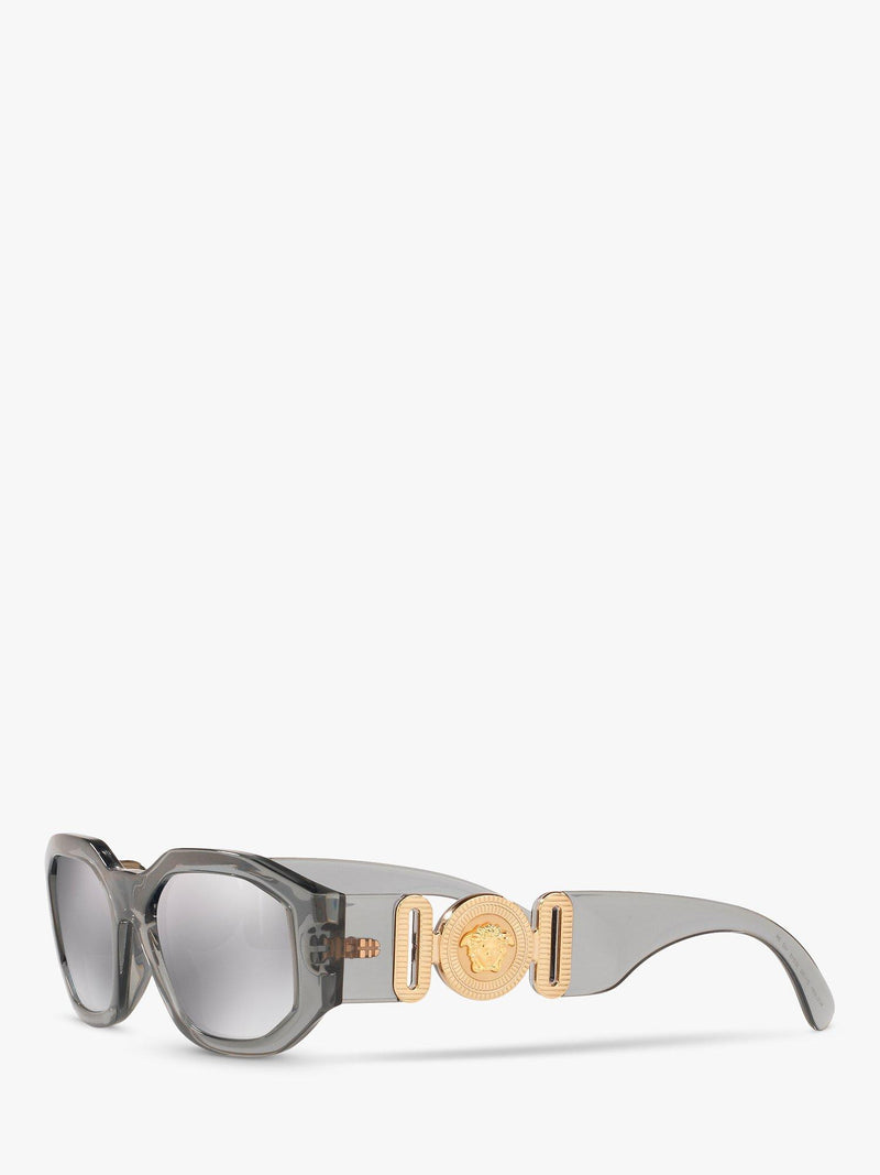 Versace men's irregular sunglasses grey acetate frame mirrored lenses - British product