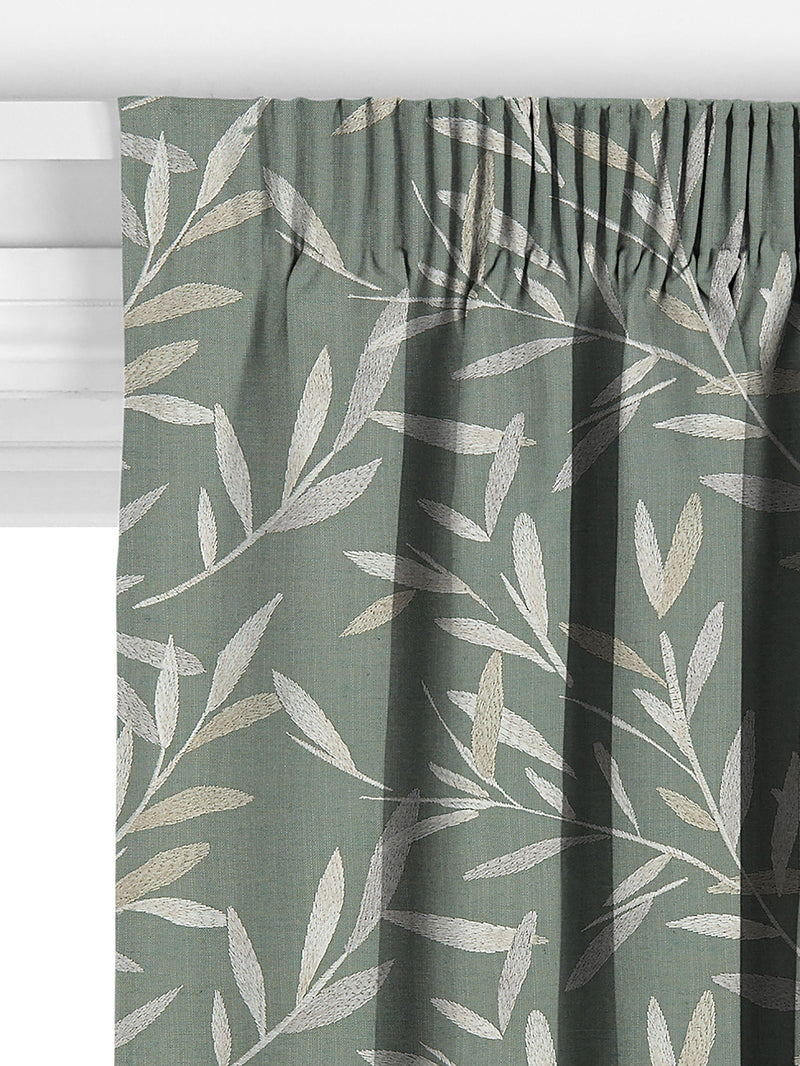 John Lewis Langley leaf embroidery curtain in Dark Duck Egg, UK version
