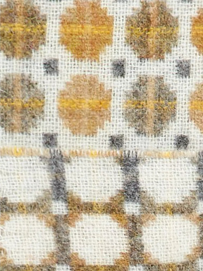 Moon Milan wool throw with abstract circle pattern and fringed edges - British product