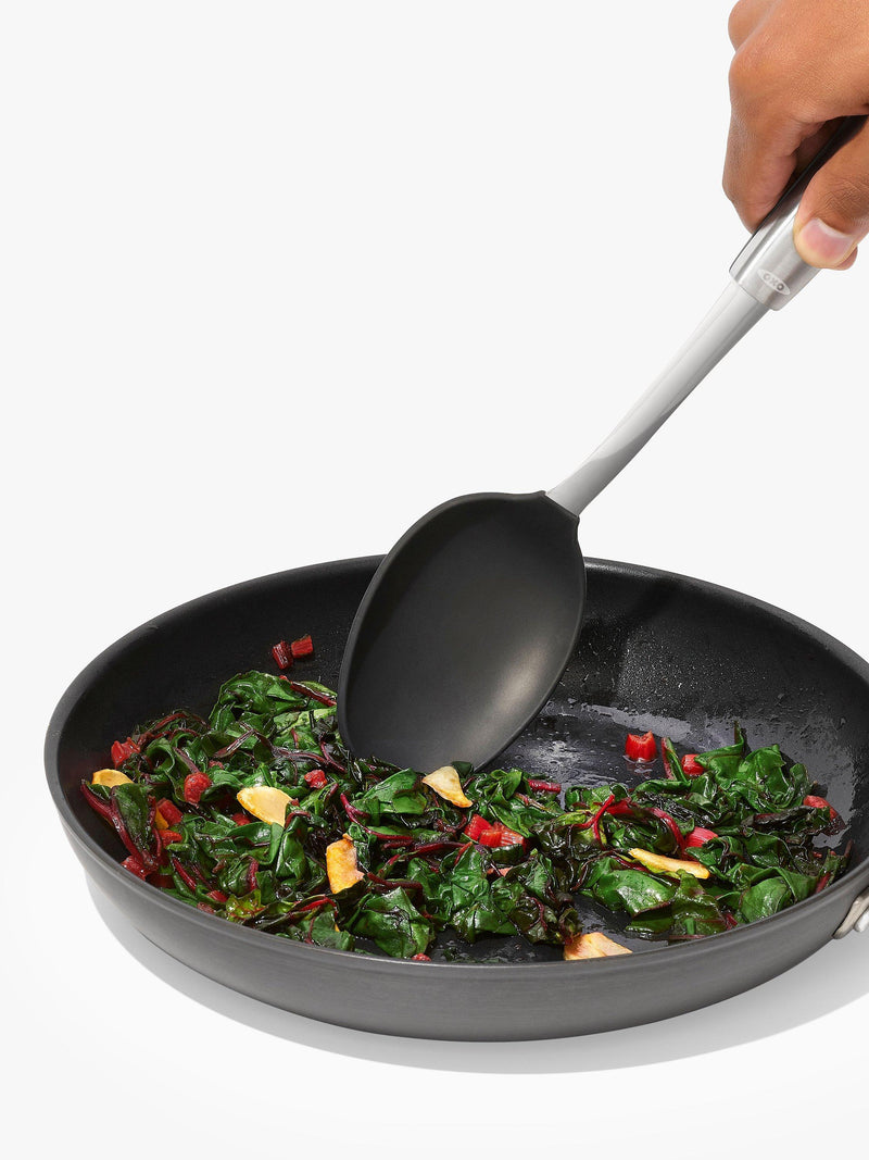 OXO stainless steel solid spoon with silicone head, imported from the UK
