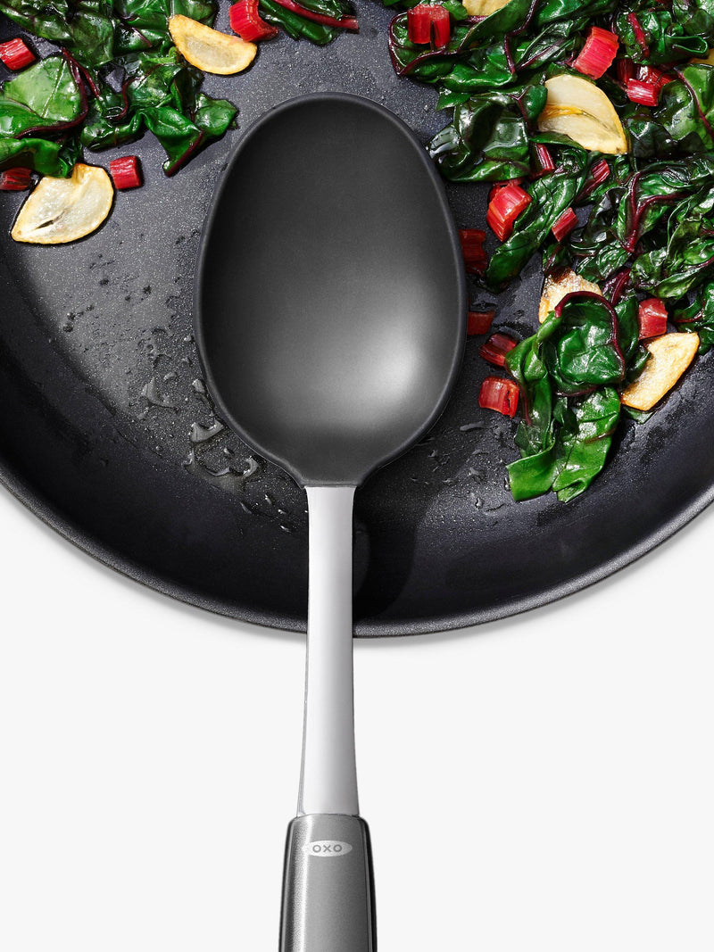 OXO stainless steel solid spoon with silicone head, imported from the UK