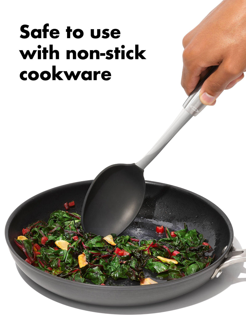 OXO stainless steel solid spoon with silicone head, imported from the UK