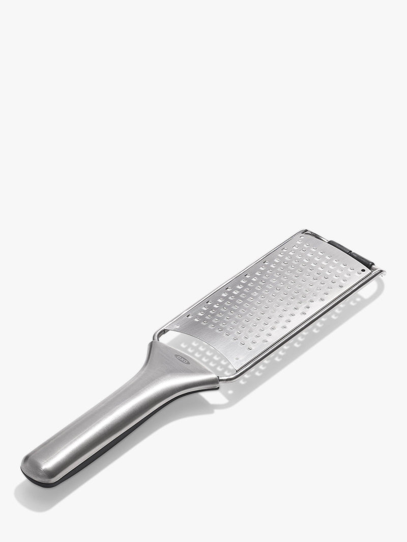 OXO etched stainless steel fine grater non-slip handle, UK version