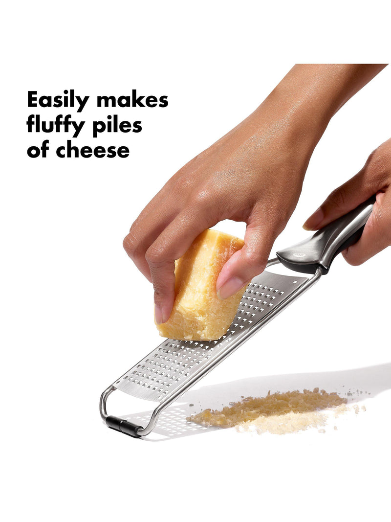 OXO etched stainless steel fine grater non-slip handle, UK version