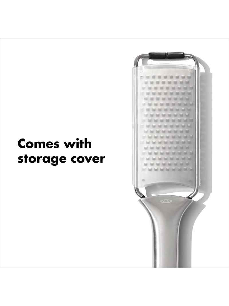 OXO etched stainless steel fine grater non-slip handle, UK version