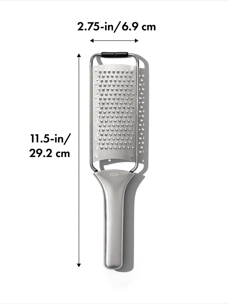 OXO etched stainless steel fine grater non-slip handle, UK version