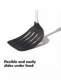 OXO stainless steel slotted turner with flexible silicone head, imported from the UK