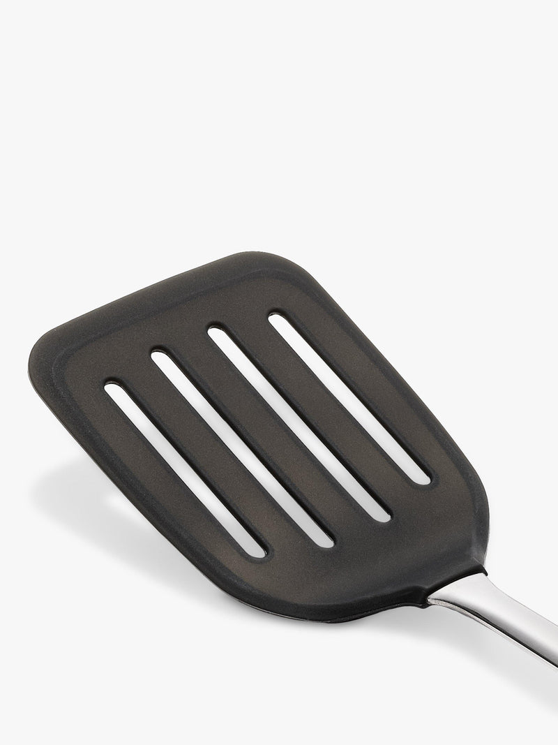 OXO stainless steel slotted turner with flexible silicone head, imported from the UK