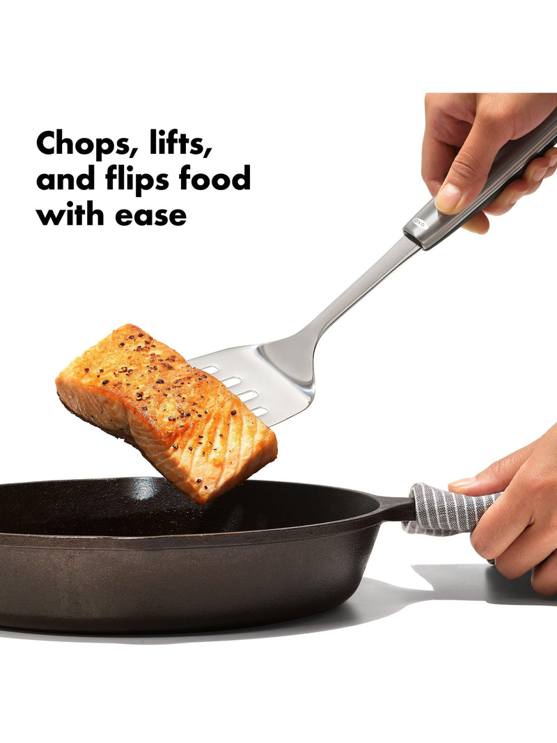 OXO stainless steel slotted cooking turner, imported from the UK