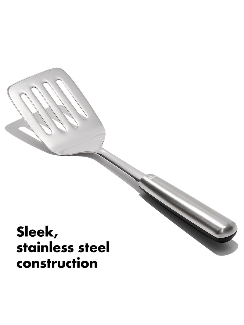OXO stainless steel slotted cooking turner, imported from the UK