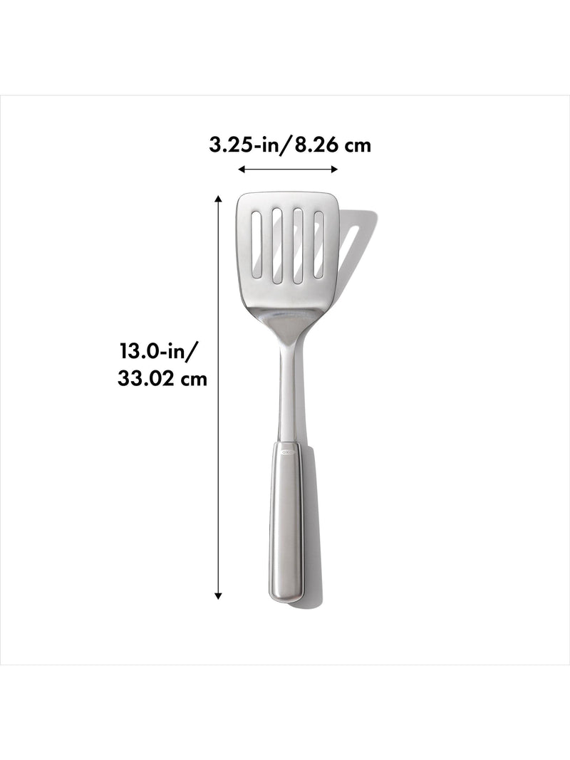OXO stainless steel slotted cooking turner, imported from the UK
