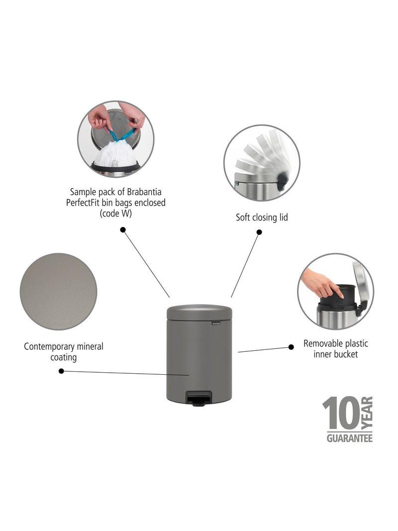 Brabantia newIcon Pedal Bin 5L, imported from the UK