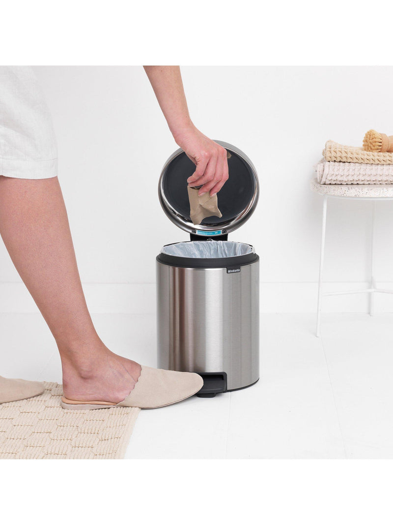 Brabantia newIcon fingerprint proof pedal bin in Matt Steel 5L - British product