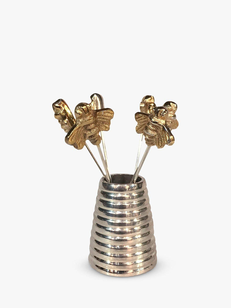 Decorative Olive Picks with Bee Design and Beehive Holder