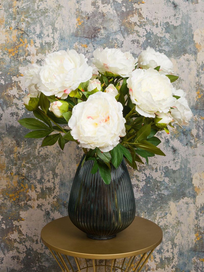 Floralsilk artificial large peony spray in white - British product