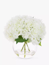 John Lewis Floralsilk Artificial Hydrangeas in Globe Vase, White Artificial Flower Arrangement- Buy online at McGrocer