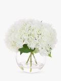 Floralsilk white artificial hydrangeas in globe vase - British product