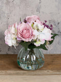 Floralsilk artificial rose and hydrangea floral arrangement in curve vase - British product