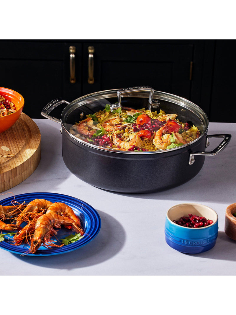 Le Creuset toughened non-stick sauteuse pan with glass lid 28cm, UK version