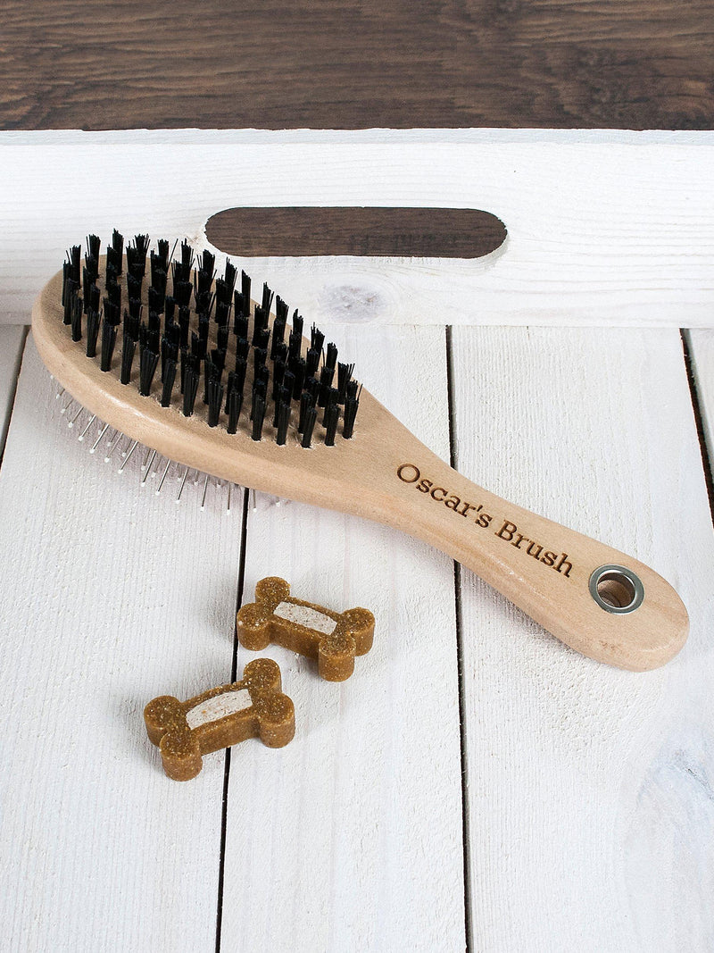 Treat Republic personalised wooden dog brush with engraved handle, imported from the UK