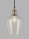 Smoked Glass Pendant Ceiling Light with Antique Brass Hardware
