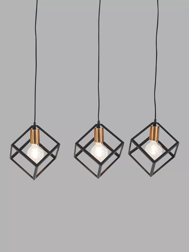 Pacific three-pendant ceiling light in black matte - British product