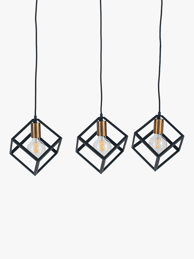 Pacific three-pendant ceiling light in black matte - British product
