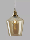Smoked Glass Pendant Ceiling Light with Antique Brass Hardware