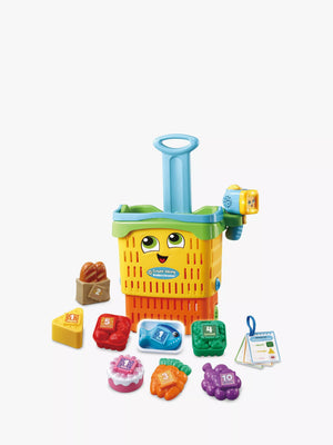 Interactive Shopping Basket and Scanner with 8 Food Pieces for Learning and Role-Play