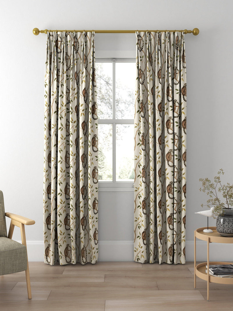 Sanderson ringtailed lemur olive fabric pattern (British brand)