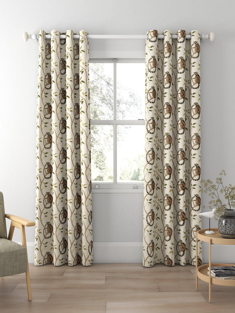 Sanderson ringtailed lemur olive fabric pattern (British brand)