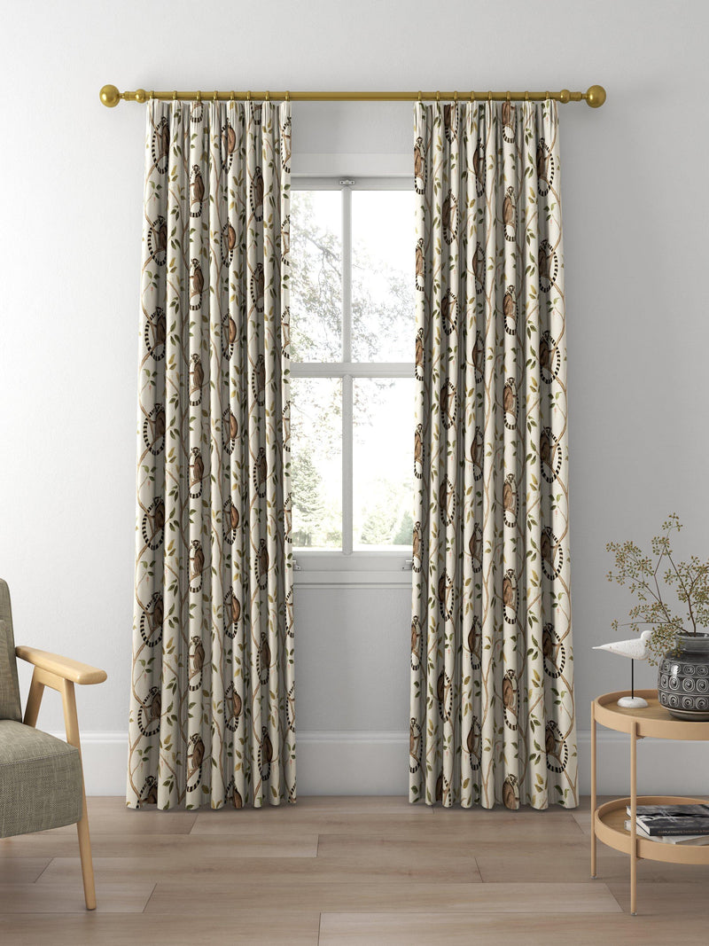 Sanderson ringtailed lemur olive fabric pattern (British brand)