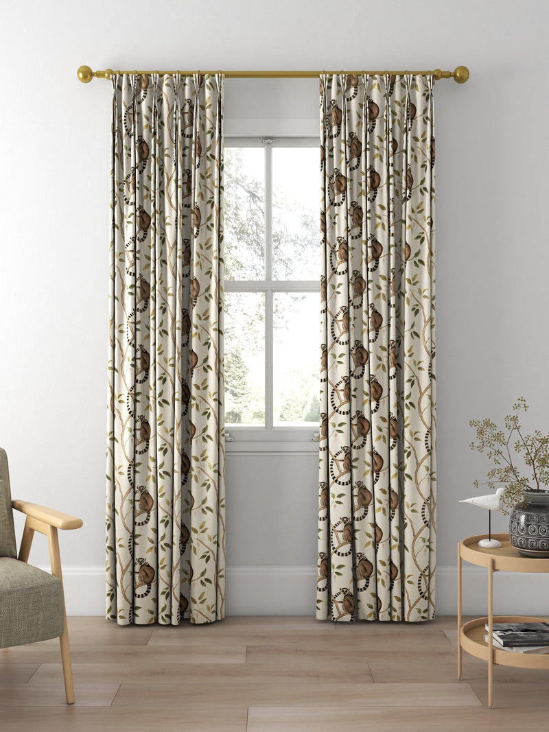 Sanderson ringtailed lemur olive fabric pattern (British brand)