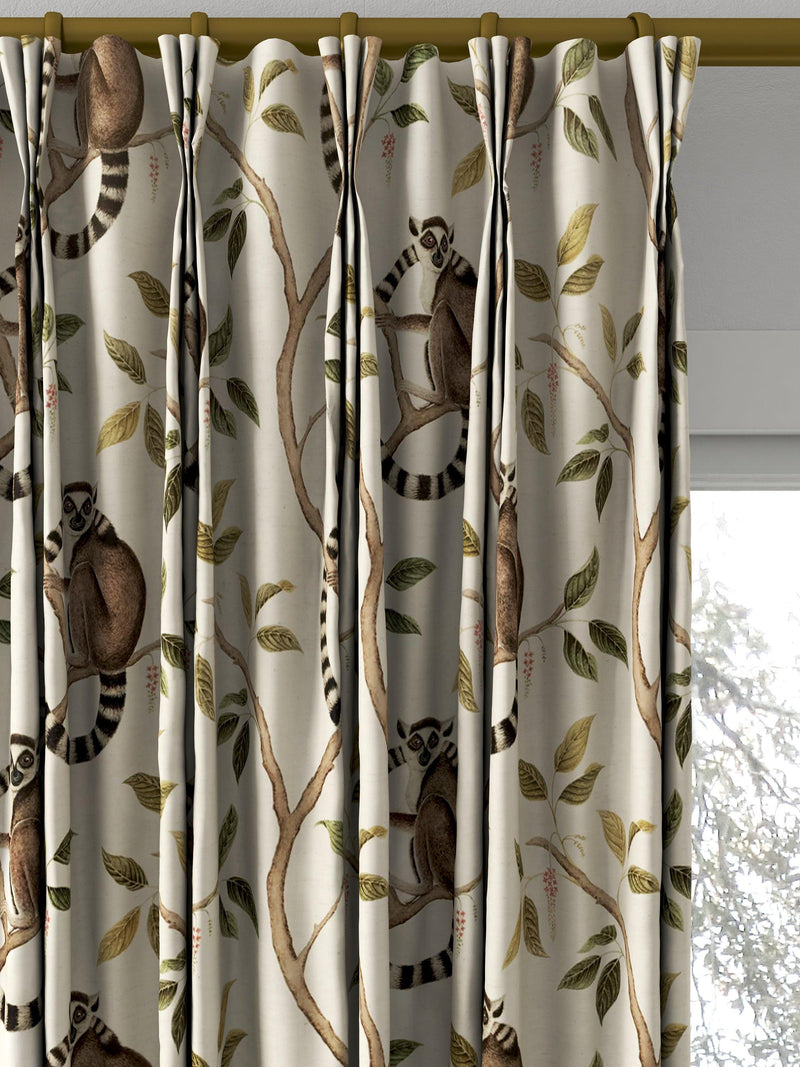 Sanderson ringtailed lemur olive fabric pattern (British brand)
