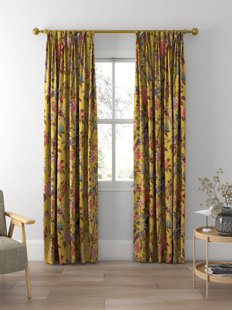 GP & J Baker Hydrangea Bird curtains ochre (British brand)