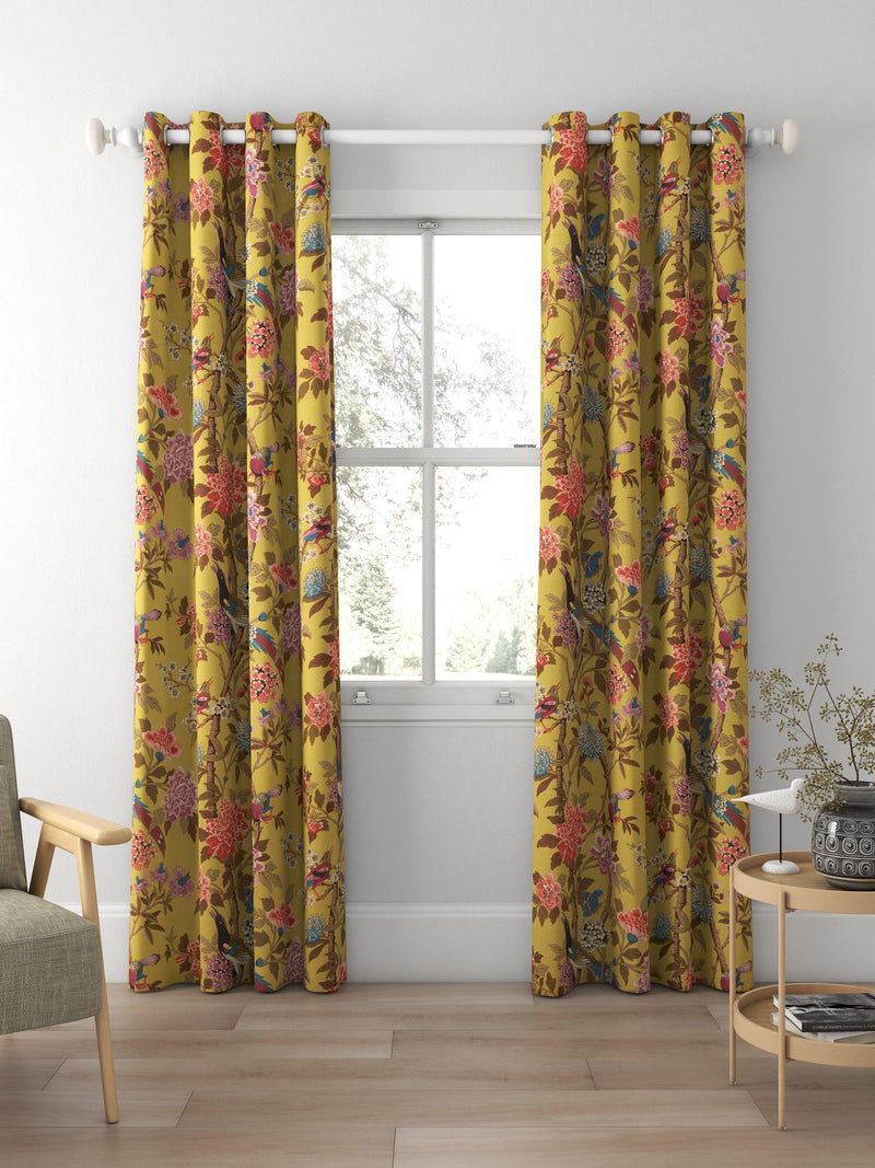 GP & J Baker Hydrangea Bird curtains ochre (British brand)