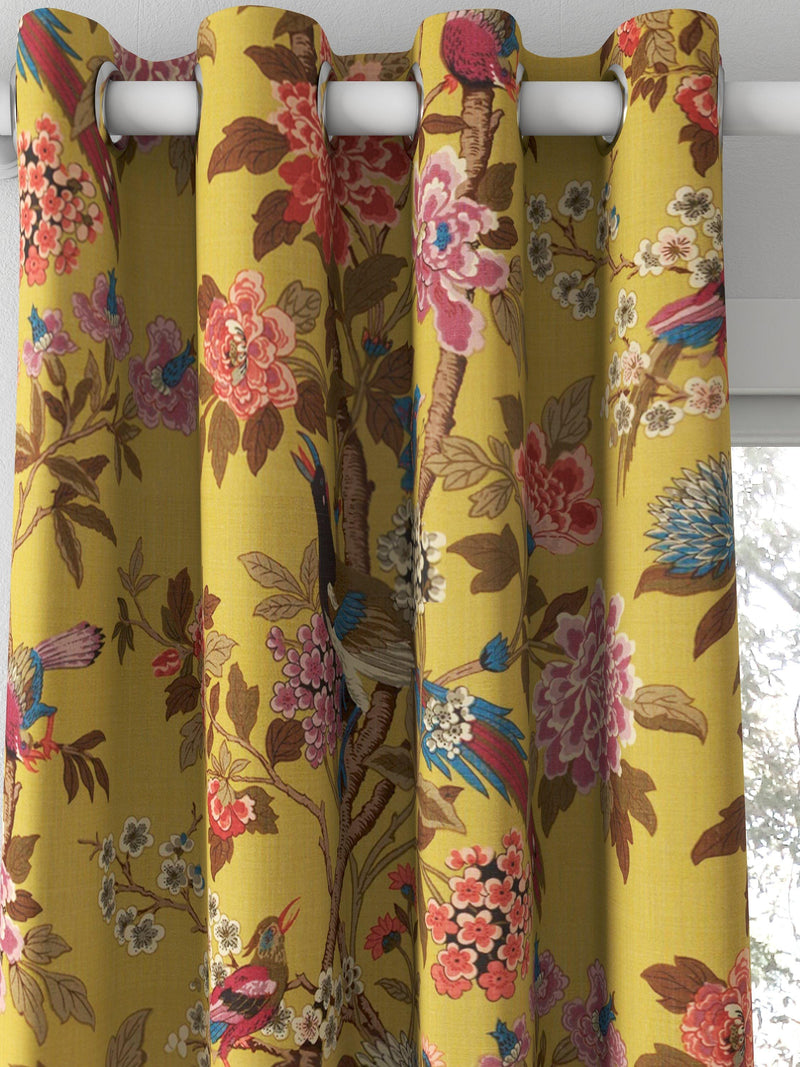 GP & J Baker Hydrangea Bird curtains ochre (British brand)