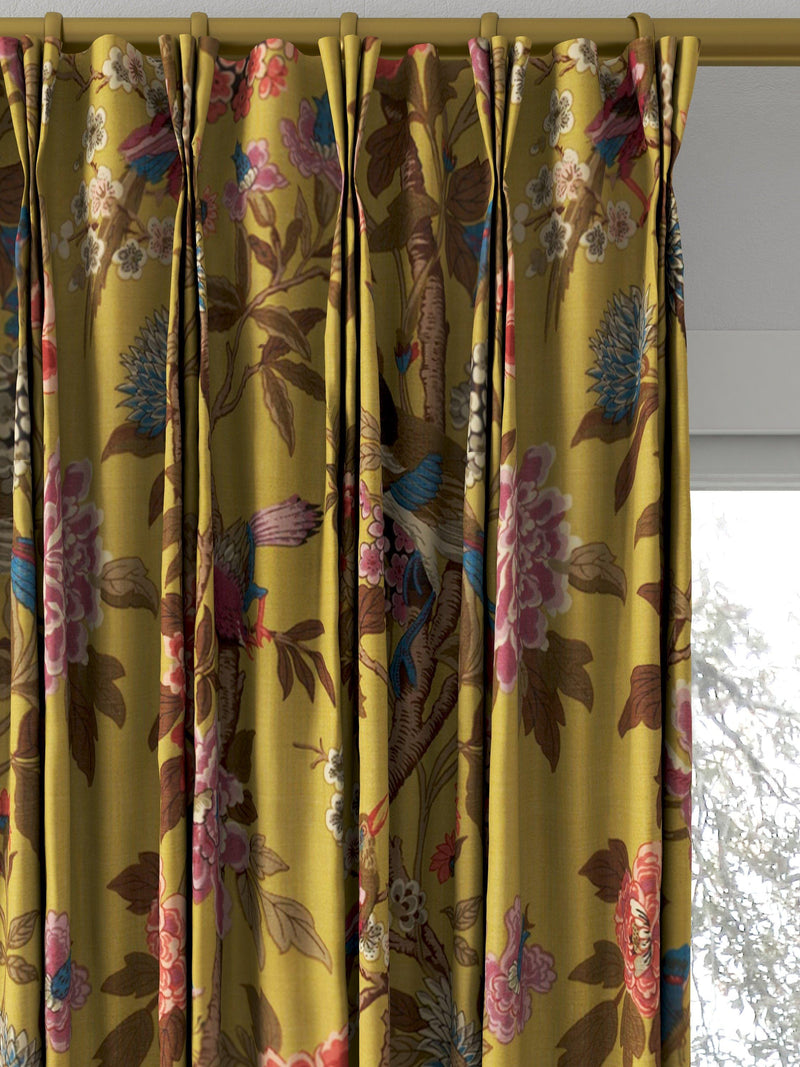 GP & J Baker Hydrangea Bird curtains ochre (British brand)